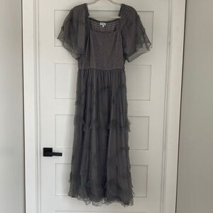 Polagram Tulle Dress Maxi Flowy Sleeves Charcoal Gray Beautiful Women’s Large
